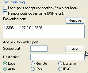 ssh tunnel putty